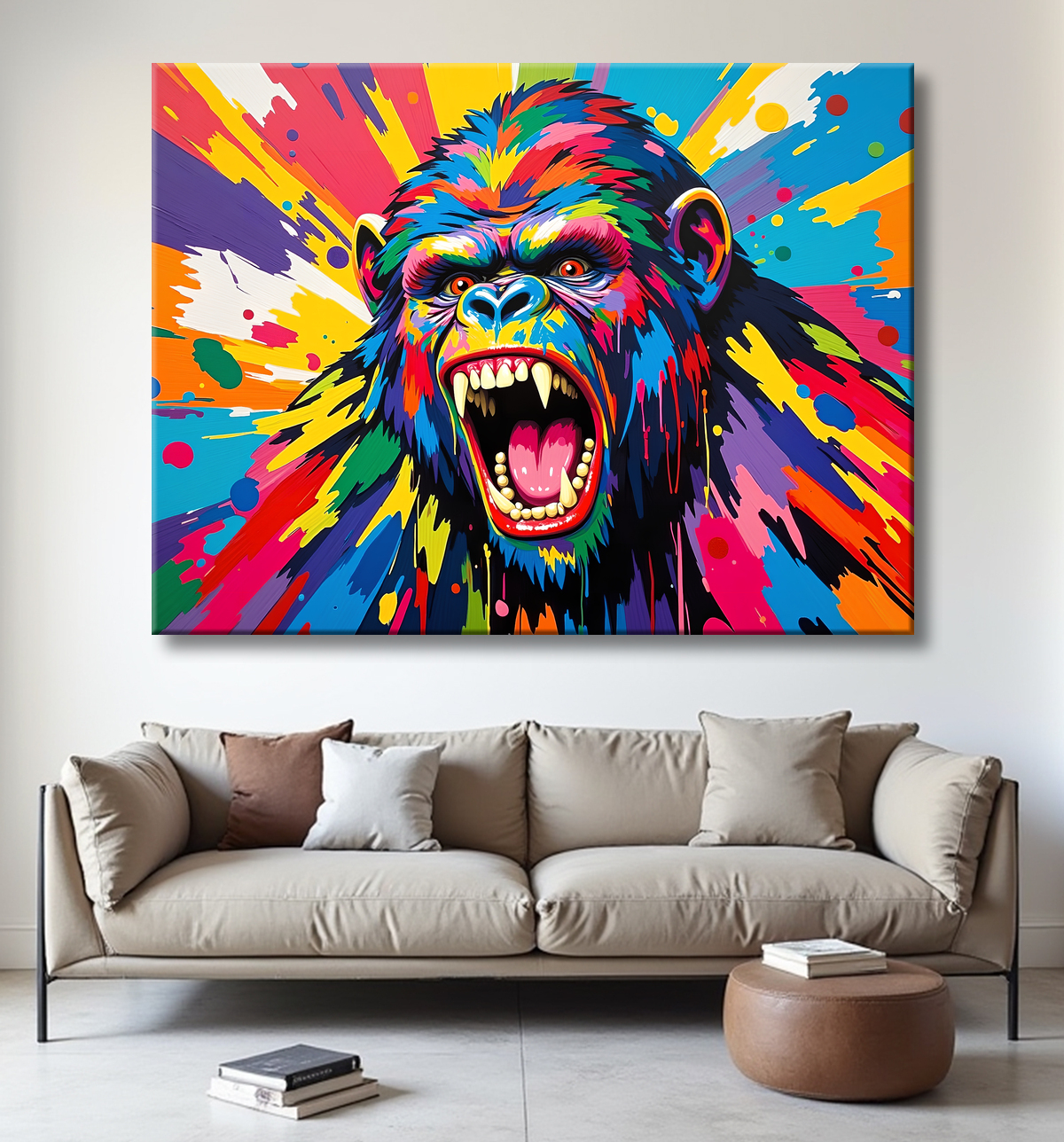Tableau gorille pop art - Couleurs saturées et design graphique avec decor