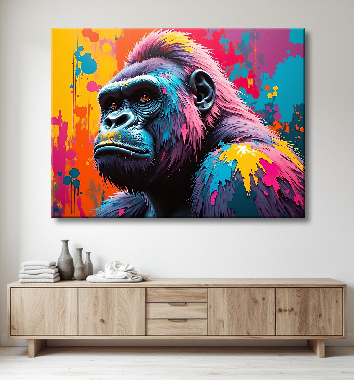 Tableau gorille pop art - Couleurs saturées et design graphique avec decor