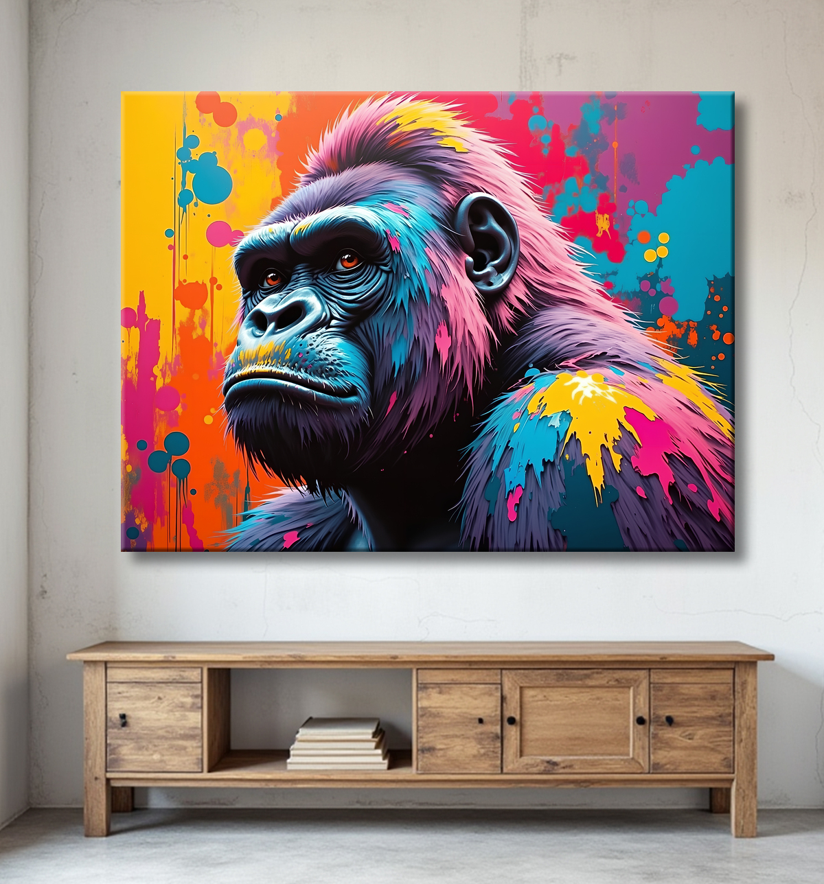 Tableau gorille pop art - Couleurs saturées et design graphique avec decor