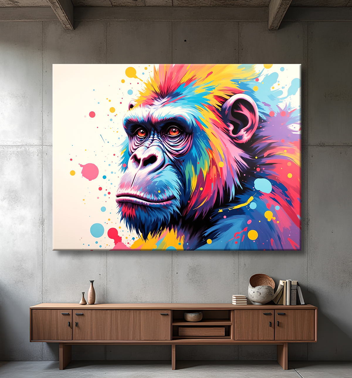 Tableau gorille pop art - Couleurs saturées et design graphique avec decor