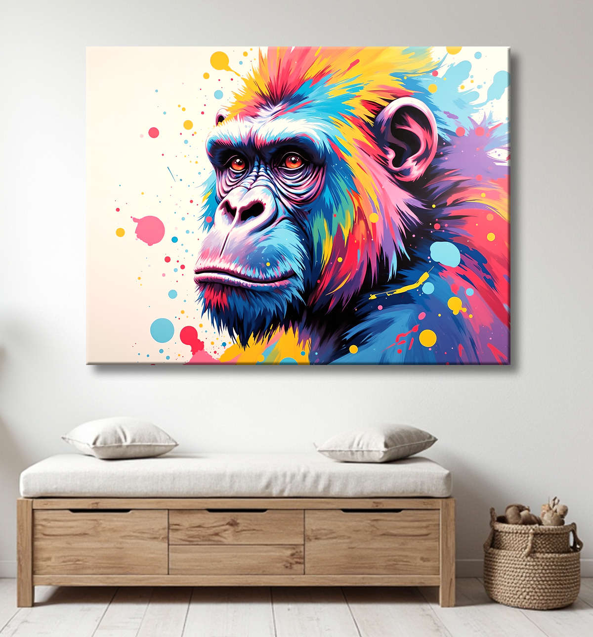 Tableau gorille pop art - Couleurs saturées et design graphique avec decor
