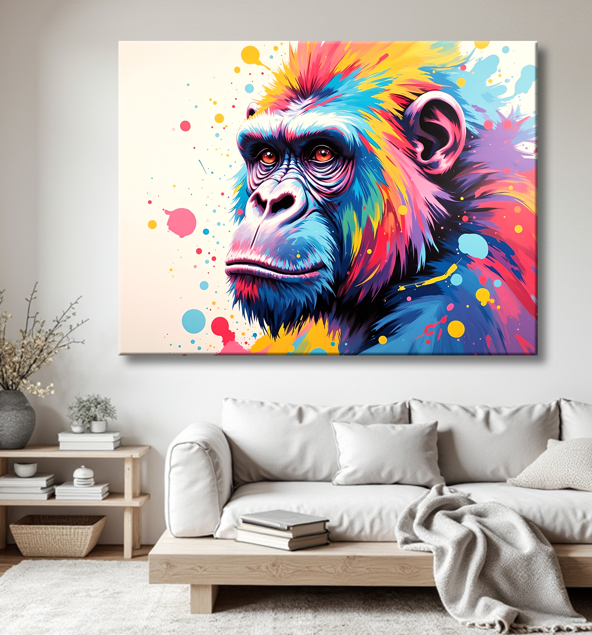 Tableau gorille pop art - Couleurs saturées et design graphique avec decor