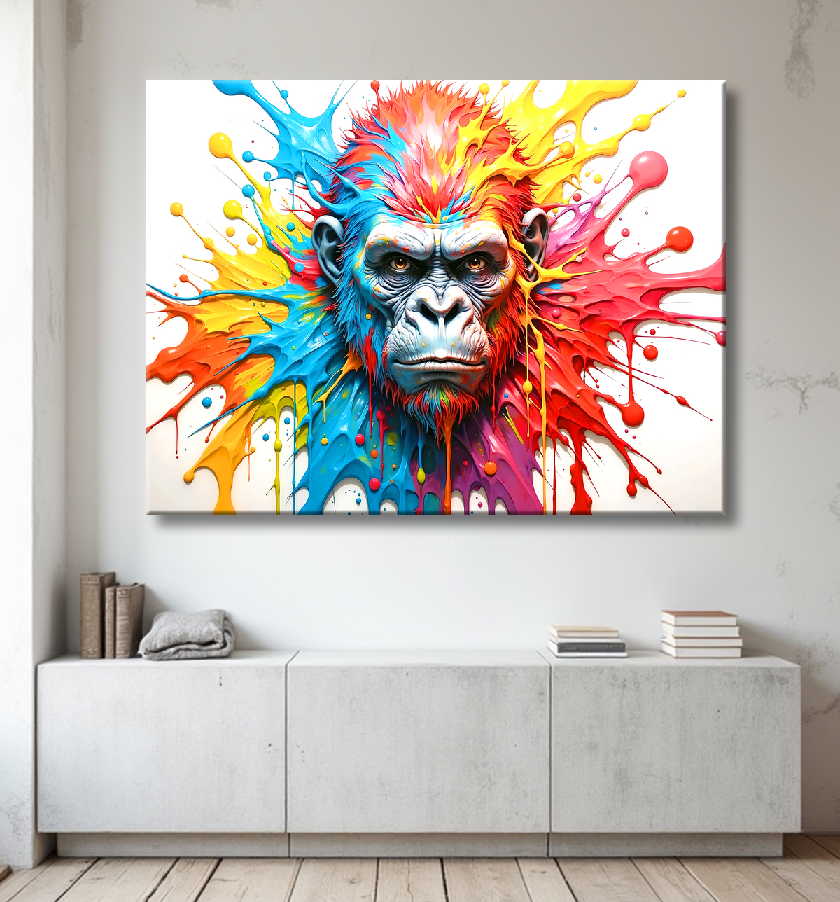 Tableau gorille pop art - Explosion graphique et couleurs vives avec decor