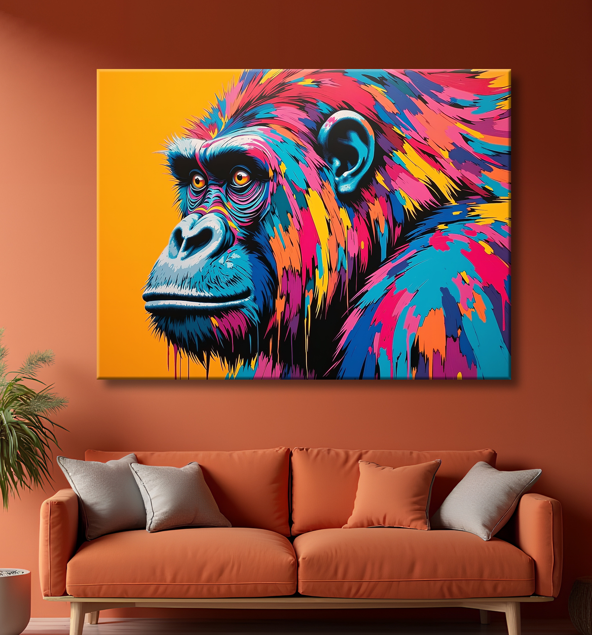 Tableau gorille pop art - Couleurs saturées et design graphique avec decor