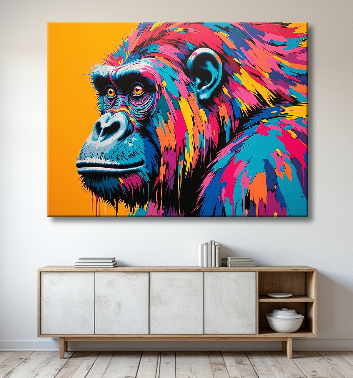 Tableau gorille pop art - Couleurs saturées et design graphique avec decor