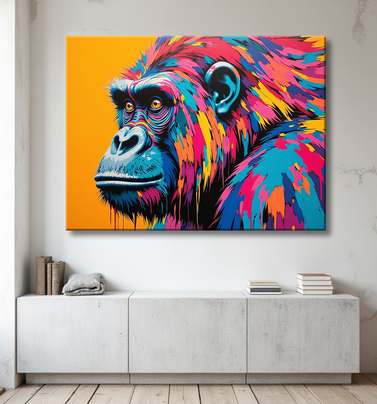 Tableau gorille pop art - Couleurs saturées et design graphique avec decor