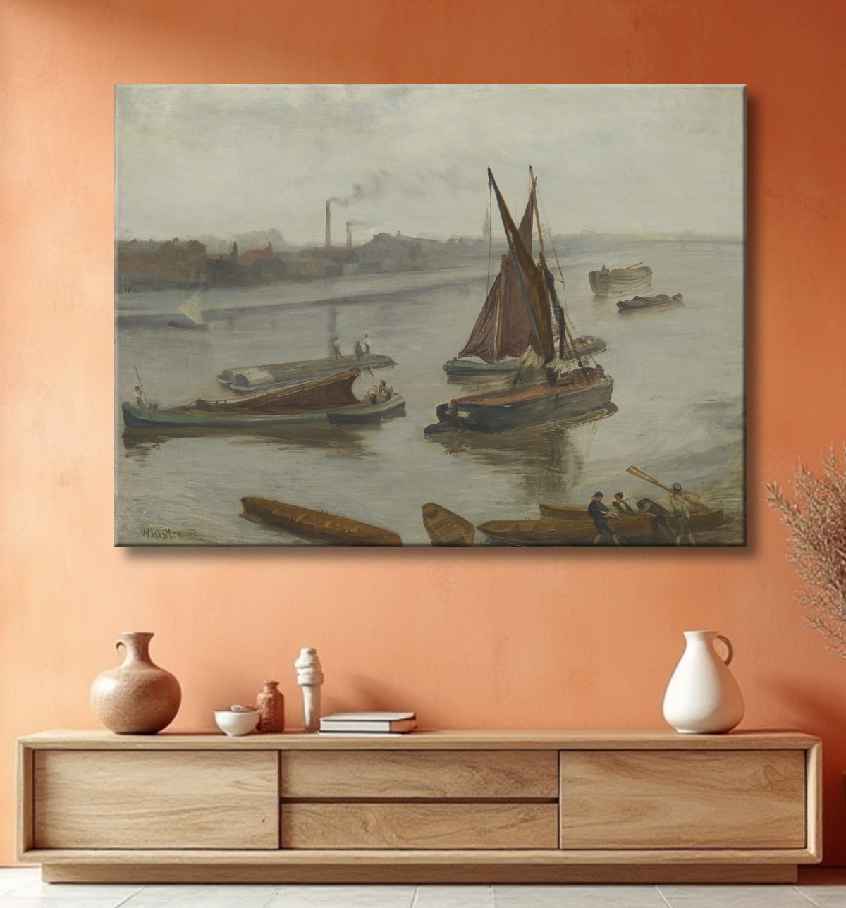 Reproduction Gris et argent : Old Battersea Reach de James McNeill Whistler avec decor