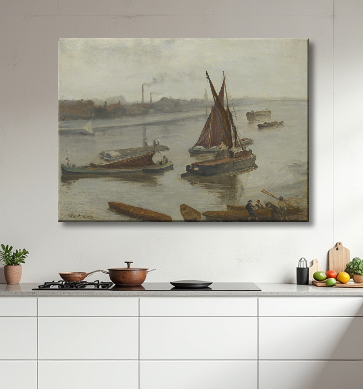 Reproduction Gris et argent : Old Battersea Reach de James McNeill Whistler avec decor
