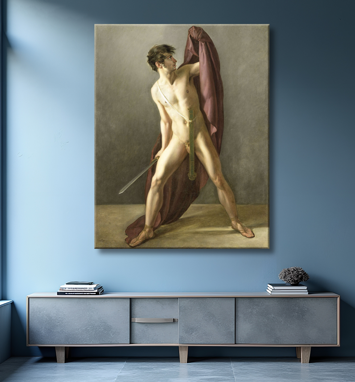 Reproduction Guerrier avec épée tirée de Joannes Echarius Carolus Alberti avec decor