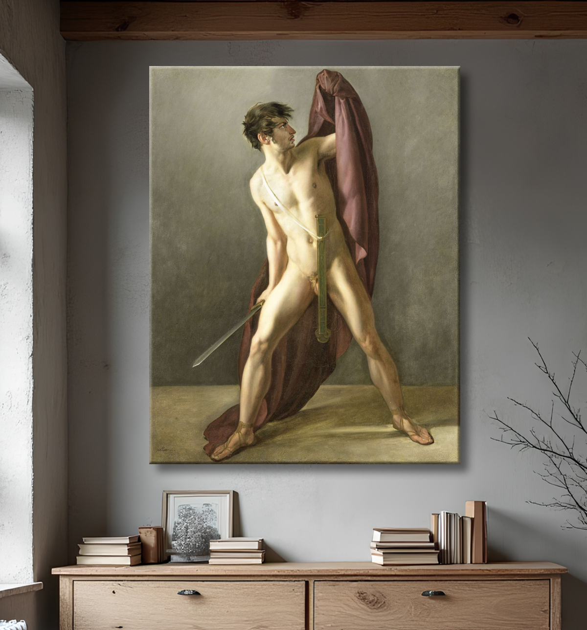 Reproduction Guerrier avec épée tirée de Joannes Echarius Carolus Alberti avec decor