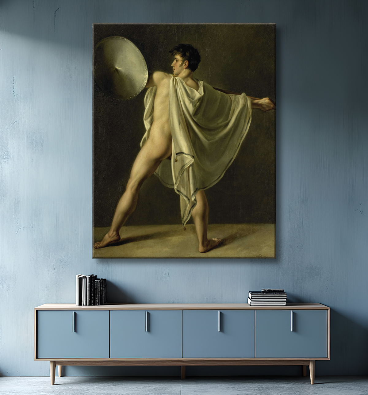 Reproduction Guerrier avec lance et bouclier de Joannes Echarius Carolus Alberti avec decor