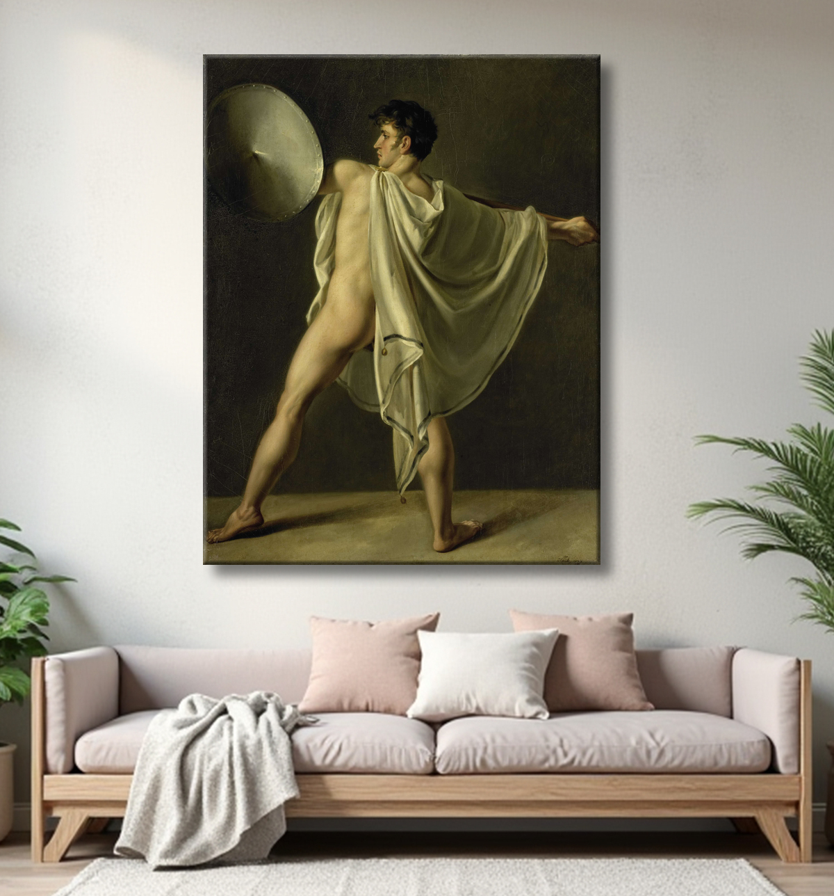 Reproduction Guerrier avec lance et bouclier de Joannes Echarius Carolus Alberti avec decor