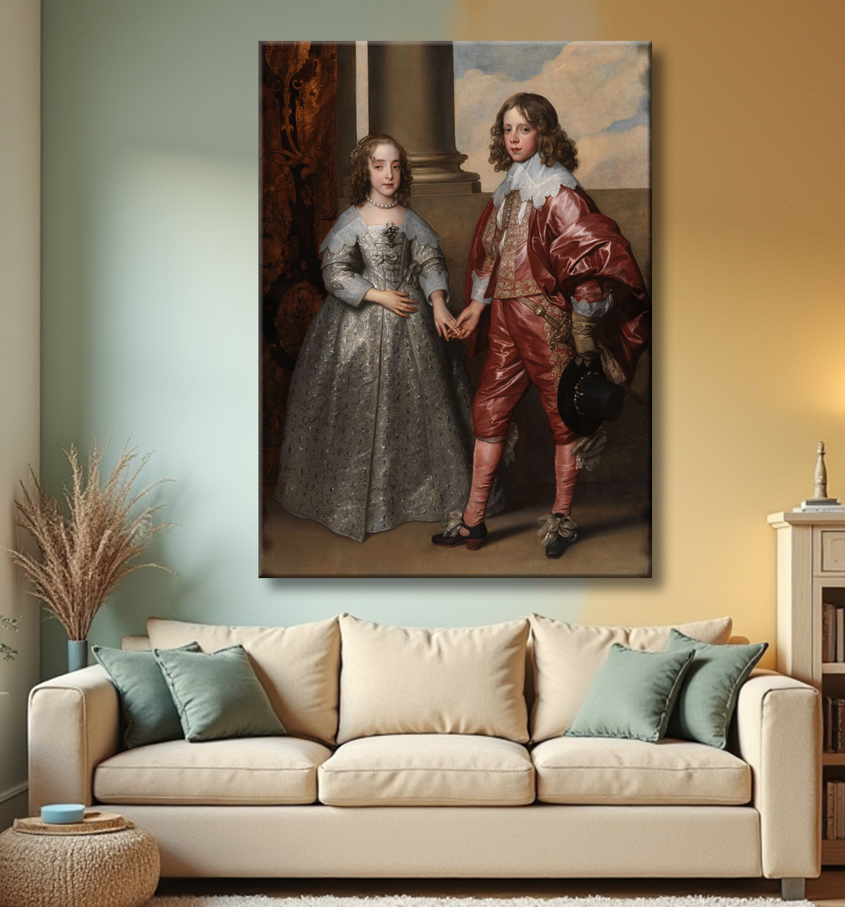 Reproduction Guillaume II, prince d'Orange, et son épouse, Marie Stuart de Anthony van Dyck avec decor