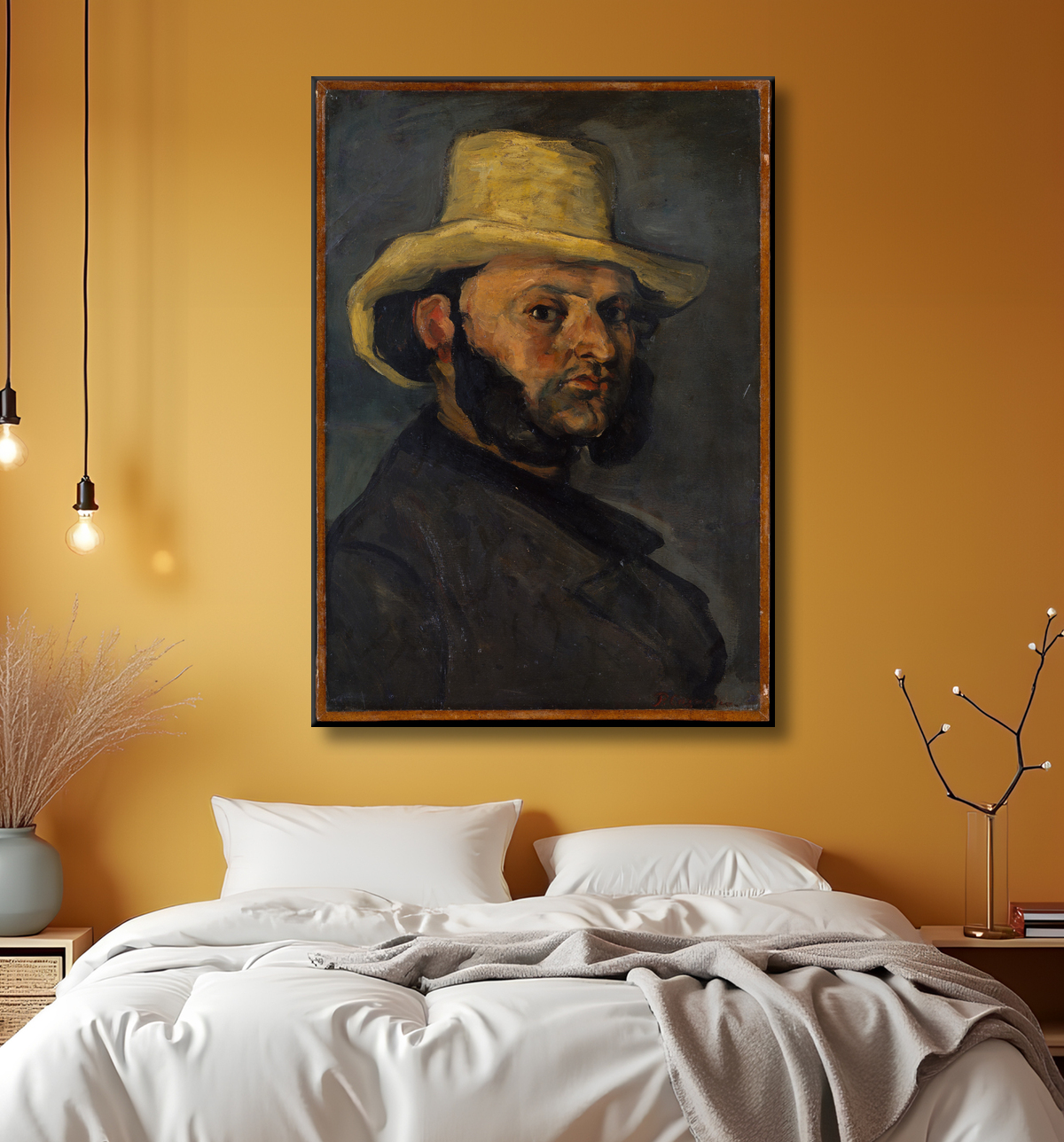 Reproduction Gustave Boyer (né en 1840) au chapeau de paille de Paul Cézanne avec decor