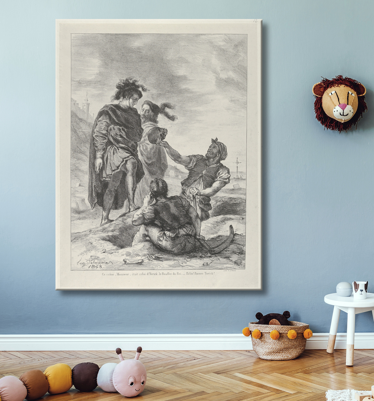 Reproduction Hamlet et Horatio devant les Fossoyeurs de Eugène Delacroix avec decor