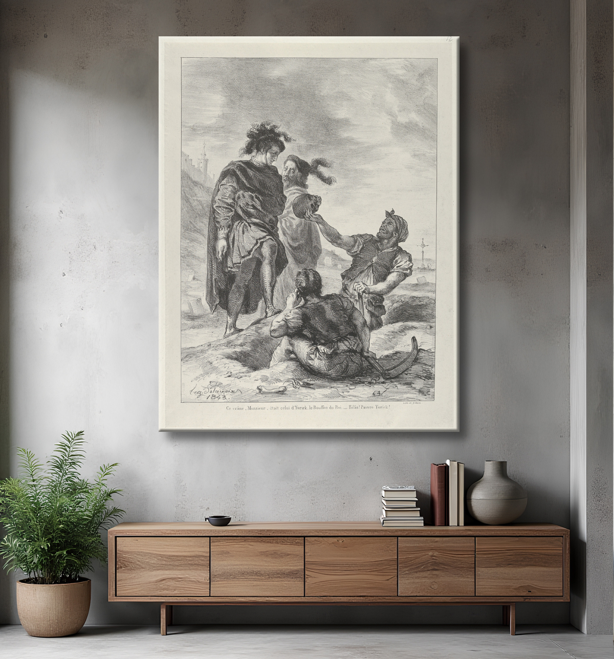 Reproduction Hamlet et Horatio devant les Fossoyeurs de Eugène Delacroix avec decor