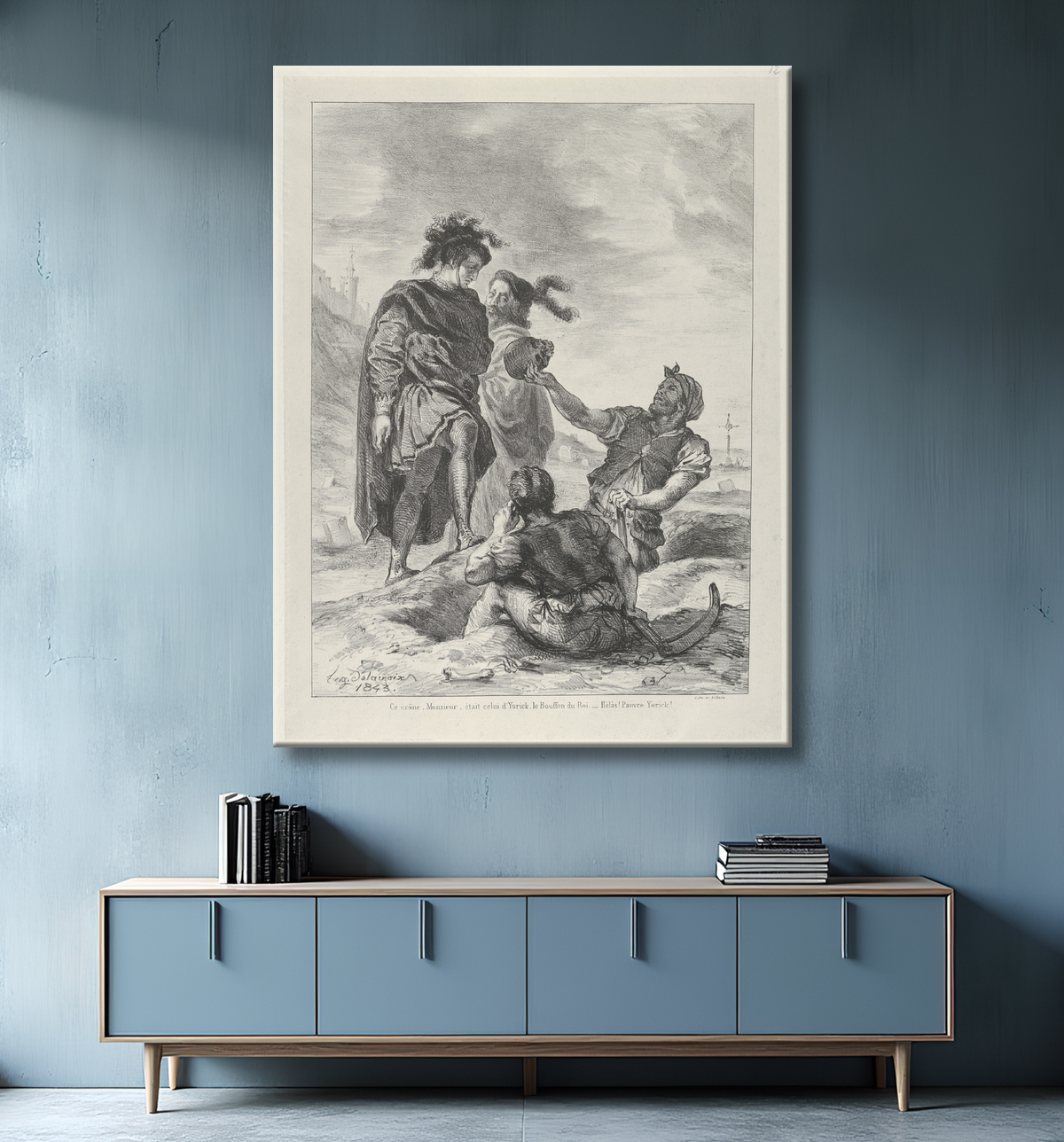 Reproduction Hamlet et Horatio devant les Fossoyeurs de Eugène Delacroix avec decor