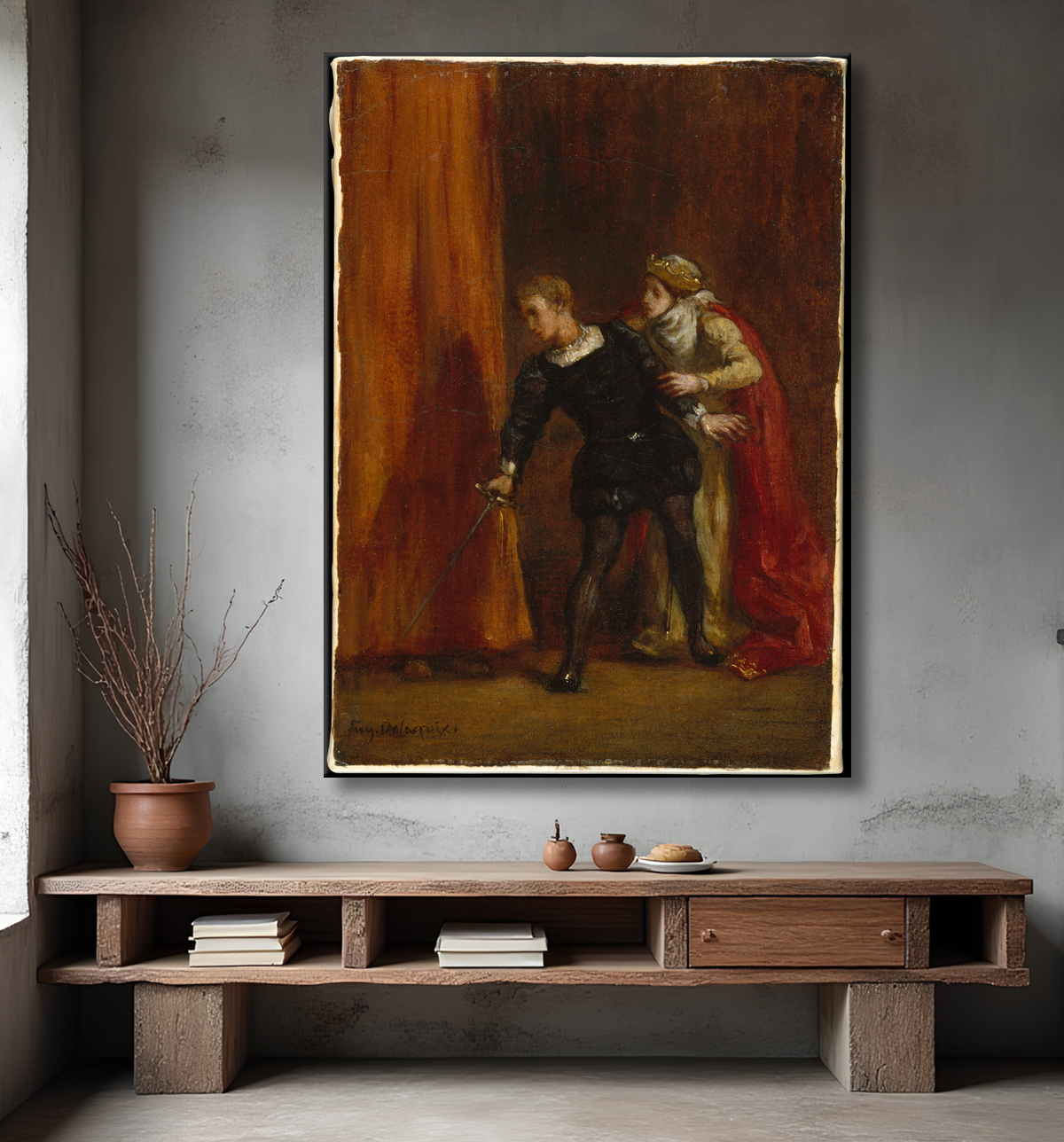 Reproduction Hamlet et sa mère de Eugène Delacroix avec decor