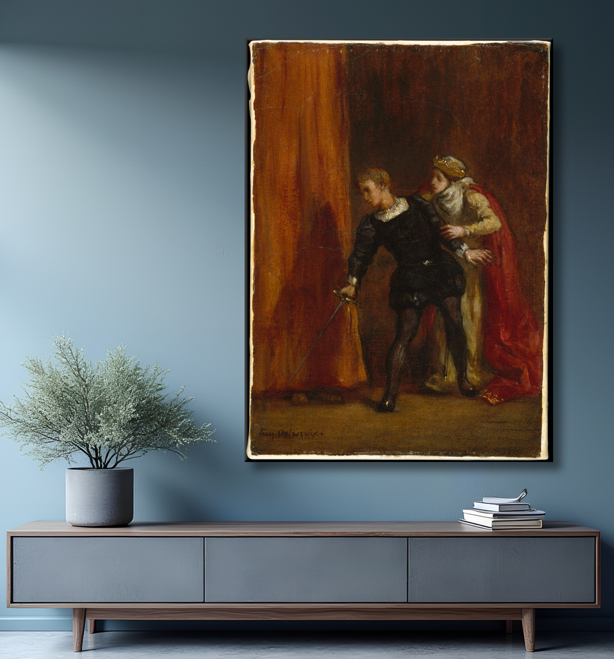 Reproduction Hamlet et sa mère de Eugène Delacroix avec decor