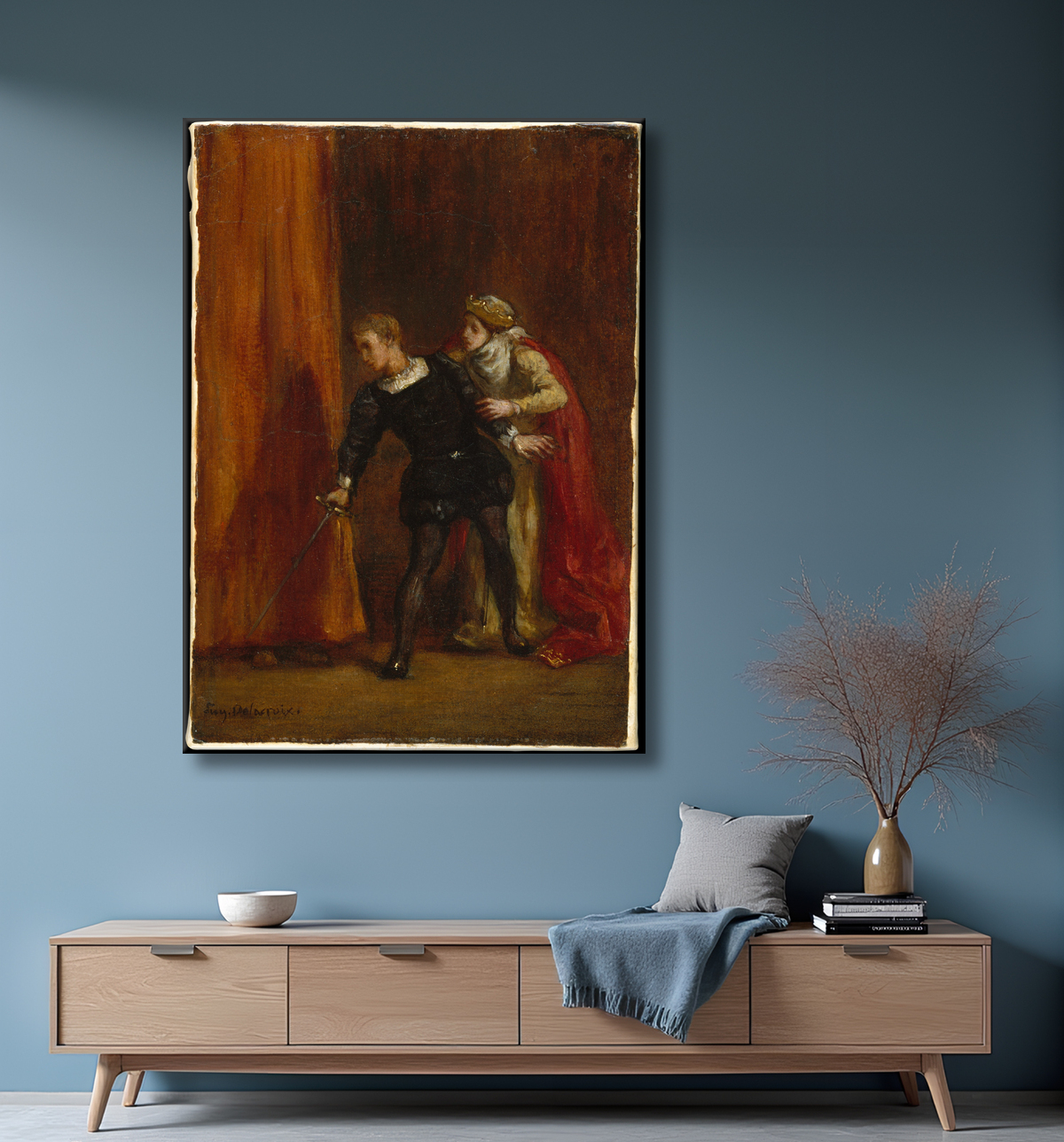 Reproduction Hamlet et sa mère de Eugène Delacroix avec decor