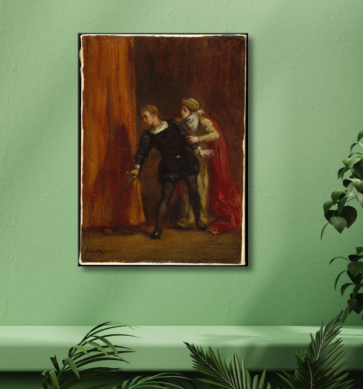 Reproduction Hamlet et sa mère de Eugène Delacroix avec decor