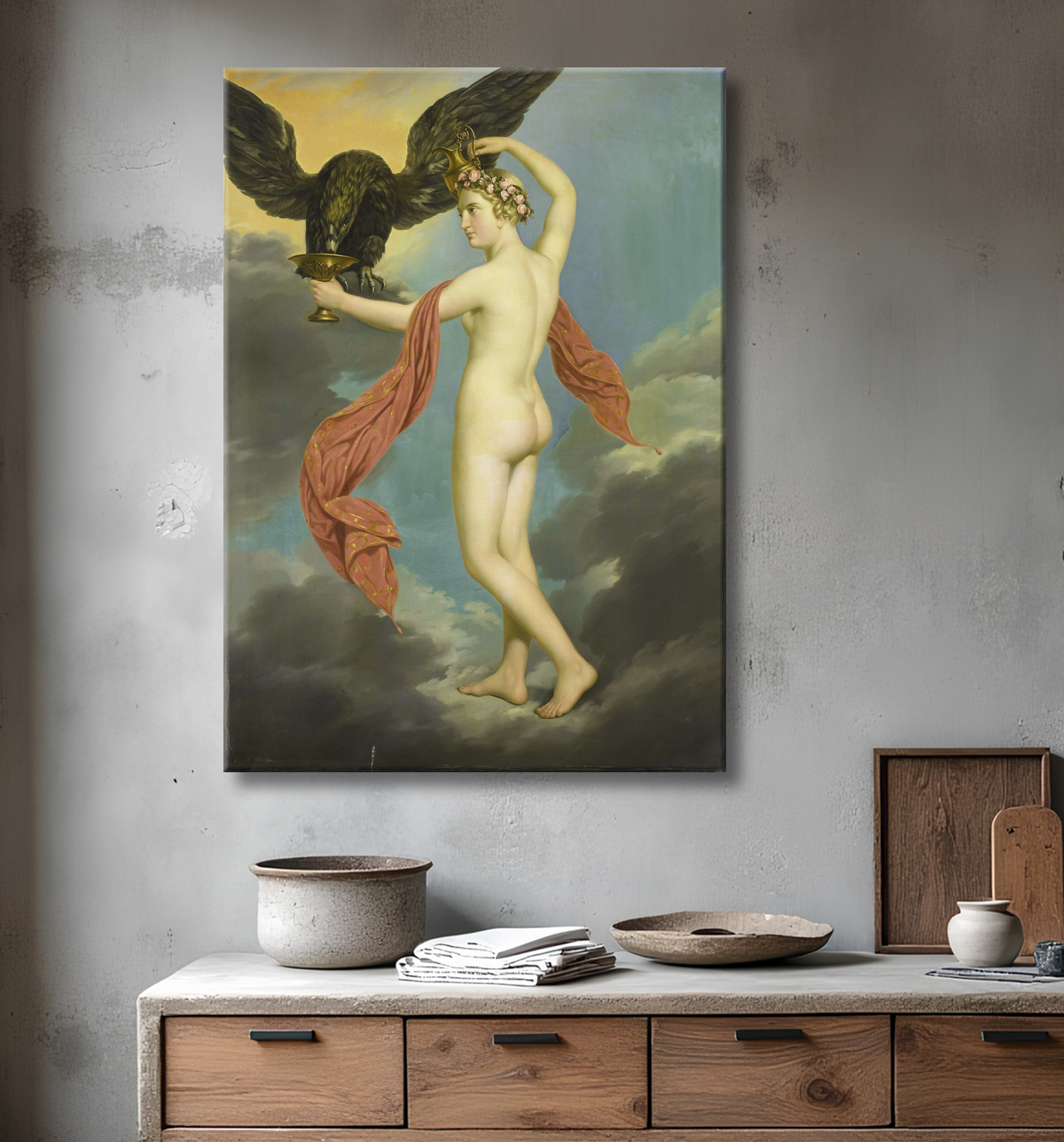 Reproduction Hebe avec Jupiter déguisé en aigle de Gustav-Adolphe Diez avec decor