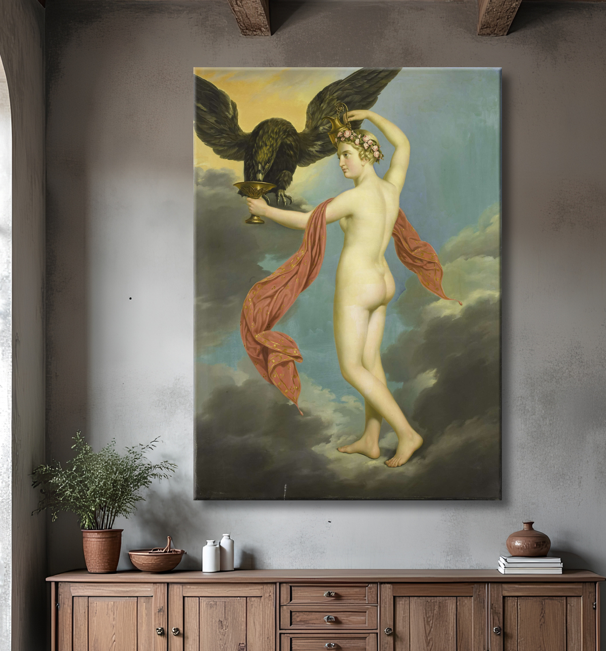 Reproduction Hebe avec Jupiter déguisé en aigle de Gustav-Adolphe Diez avec decor