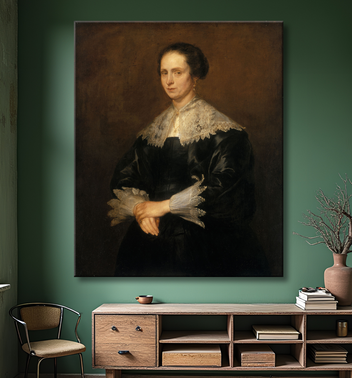 Reproduction Helena Tromper Du Bois de Anthony van Dyck avec decor