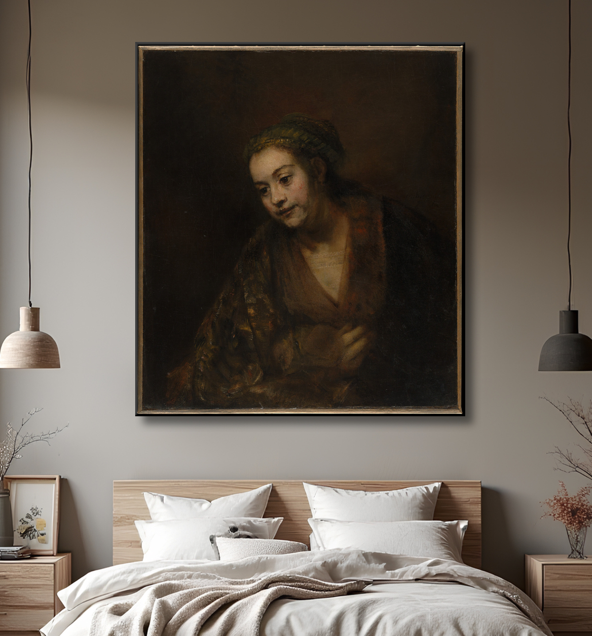 Reproduction Hendrickje Stoffels (1626-1663) de Rembrandt (Rembrandt van Rijn) avec decor