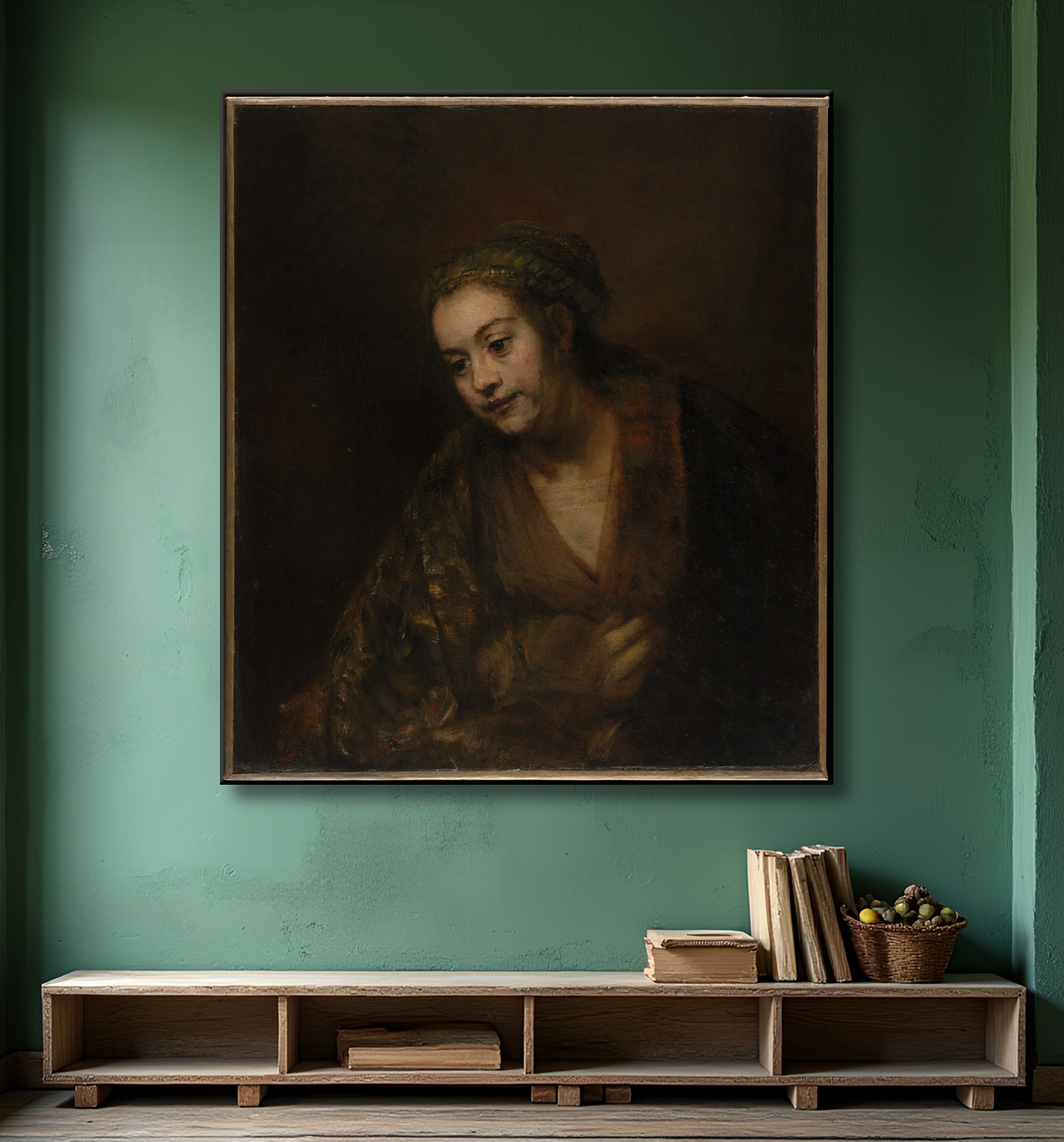 Reproduction Hendrickje Stoffels (1626-1663) de Rembrandt (Rembrandt van Rijn) avec decor