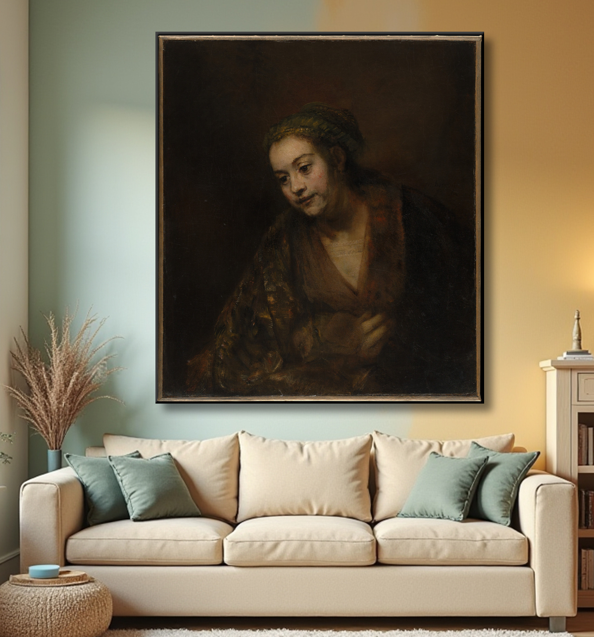 Reproduction Hendrickje Stoffels (1626-1663) de Rembrandt (Rembrandt van Rijn) avec decor