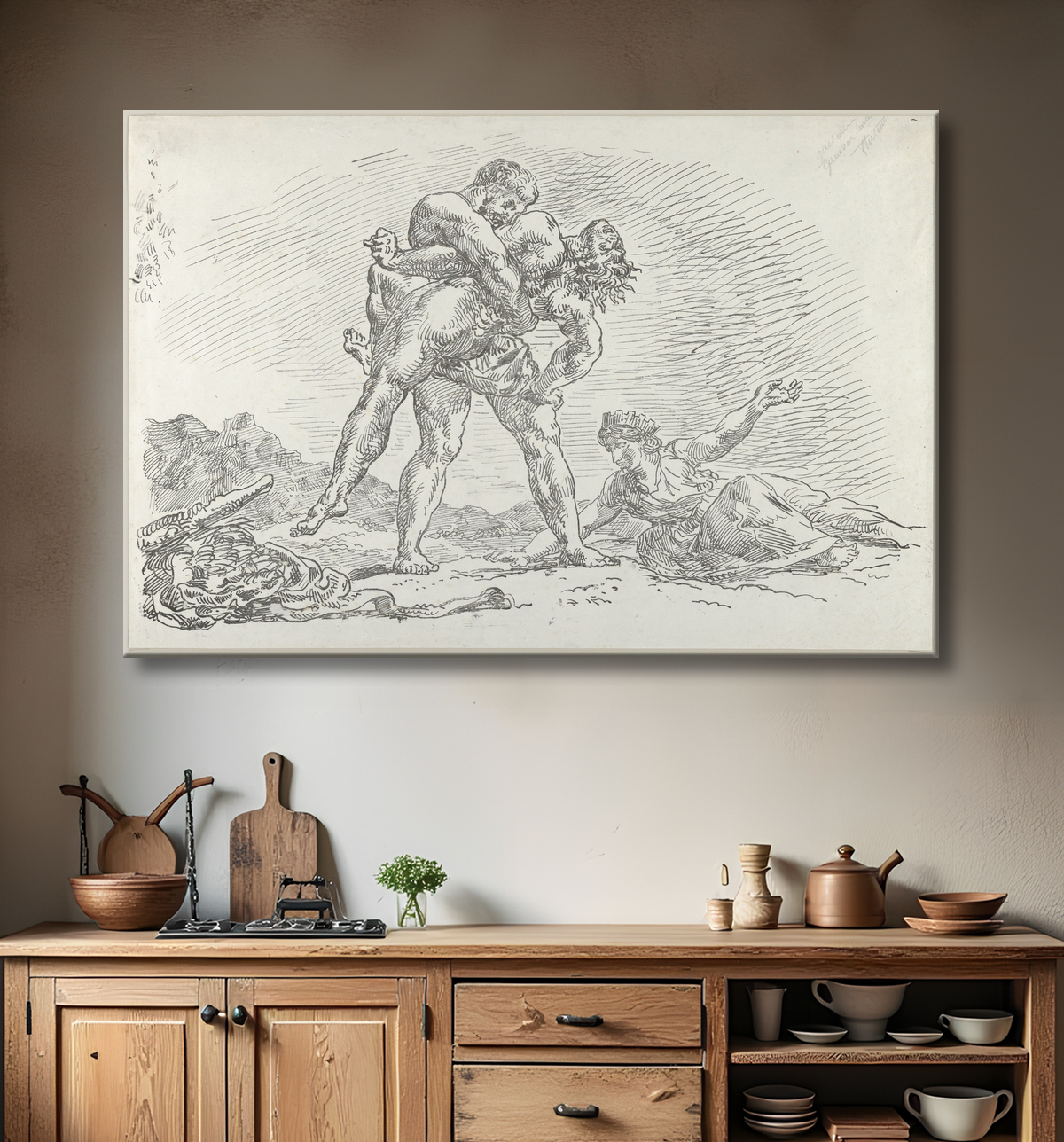 Reproduction Hercule et Antée de Eugène Delacroix avec decor
