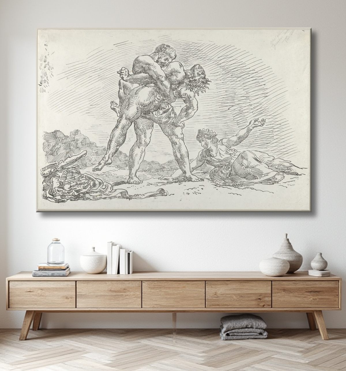 Reproduction Hercule et Antée de Eugène Delacroix avec decor