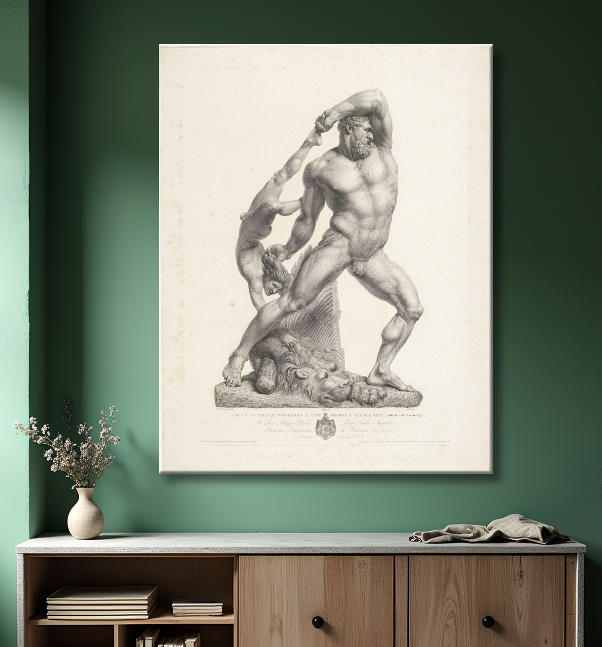 Reproduction Hercule et Lichas de Giovanni Folo avec decor