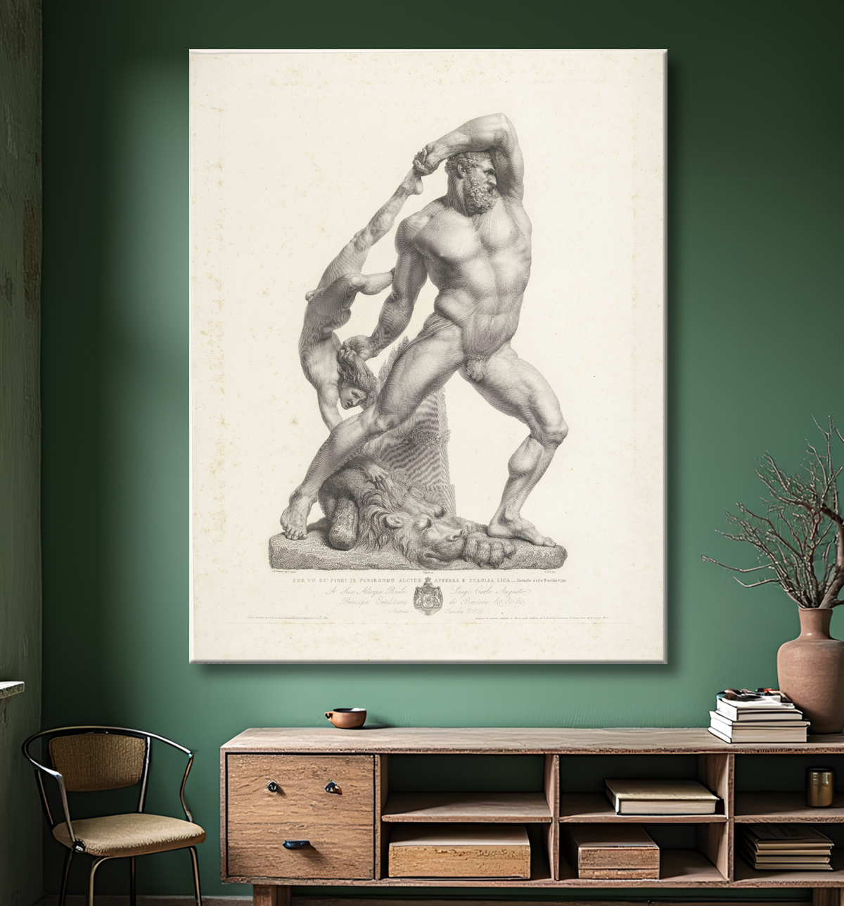 Reproduction Hercule et Lichas de Giovanni Folo avec decor