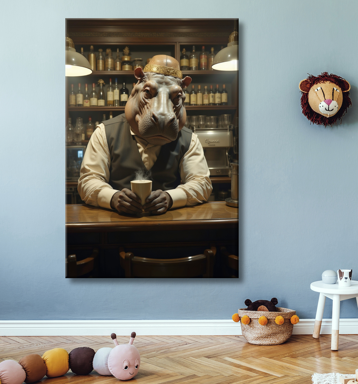 Hippopotame serveur de bar vintage  avec decor