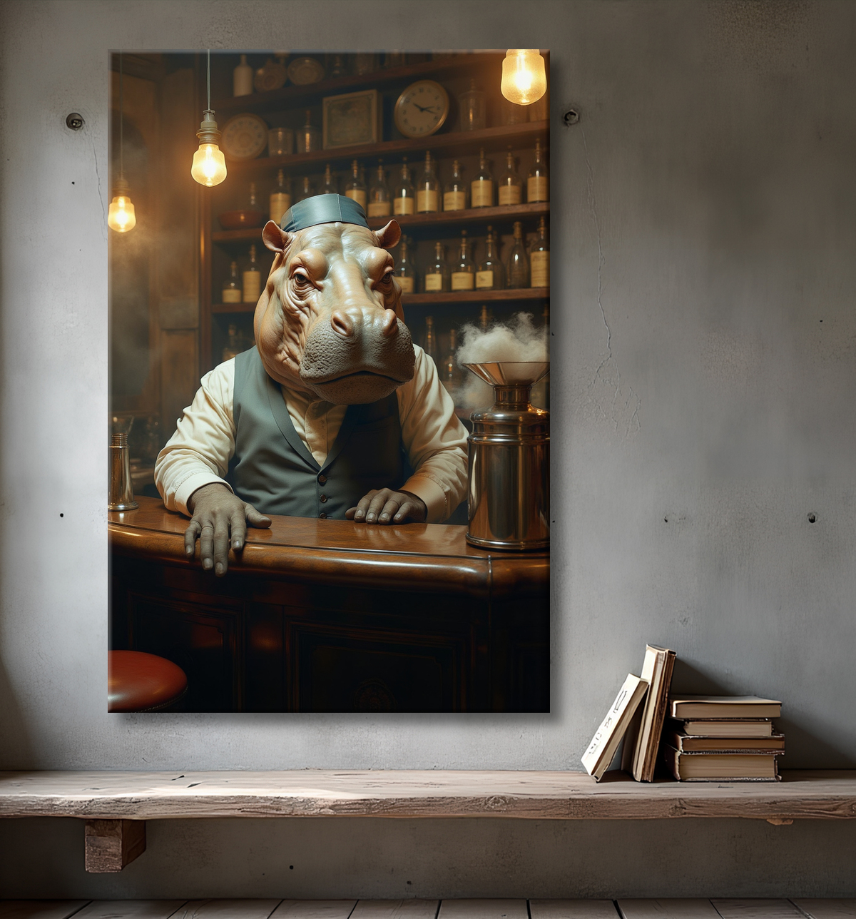 Hippopotame serveur de bar vintage  avec decor