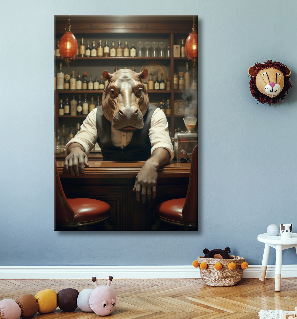 Hippopotame serveur de bar vintage  avec decor