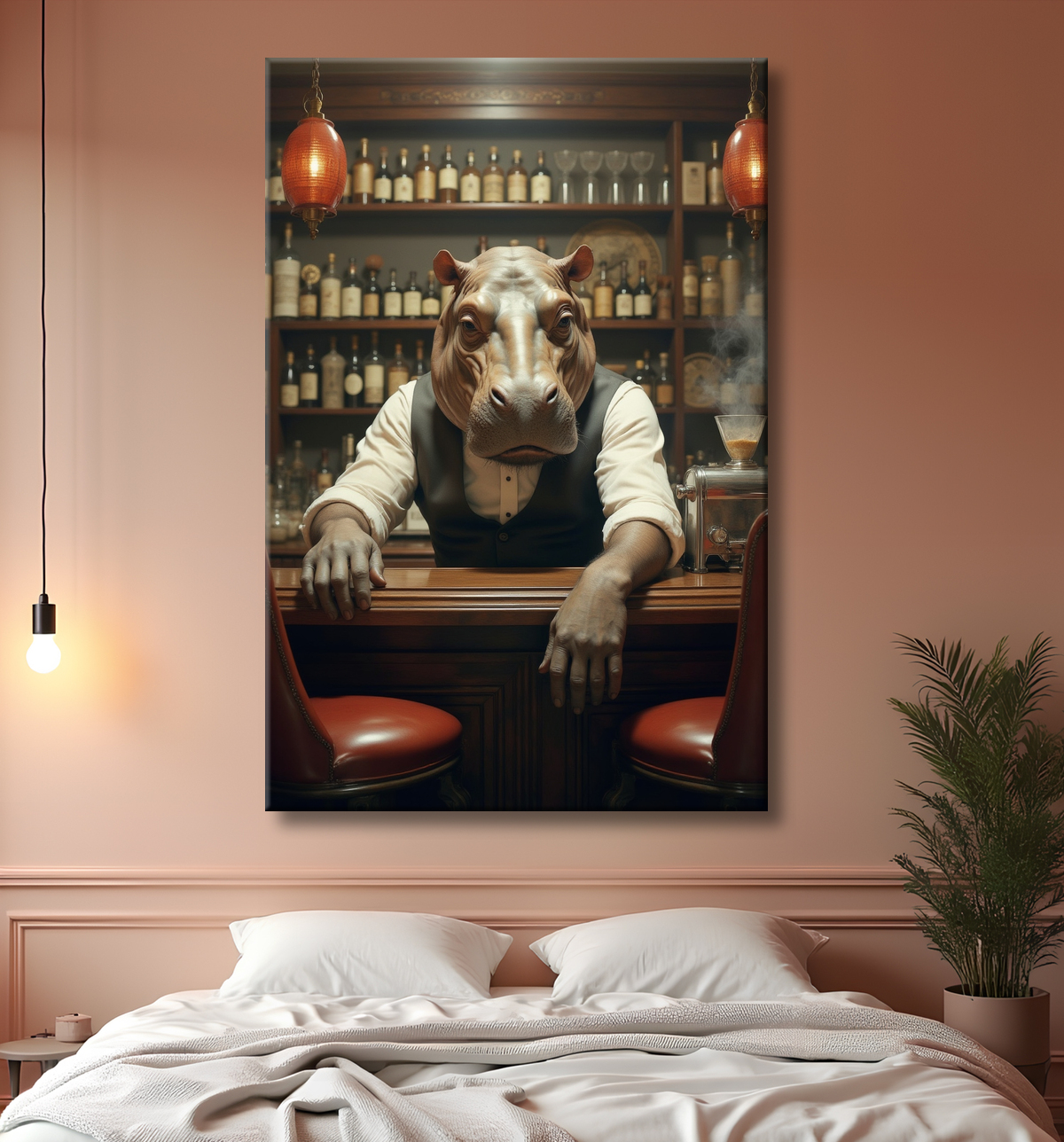 Hippopotame serveur de bar vintage  avec decor