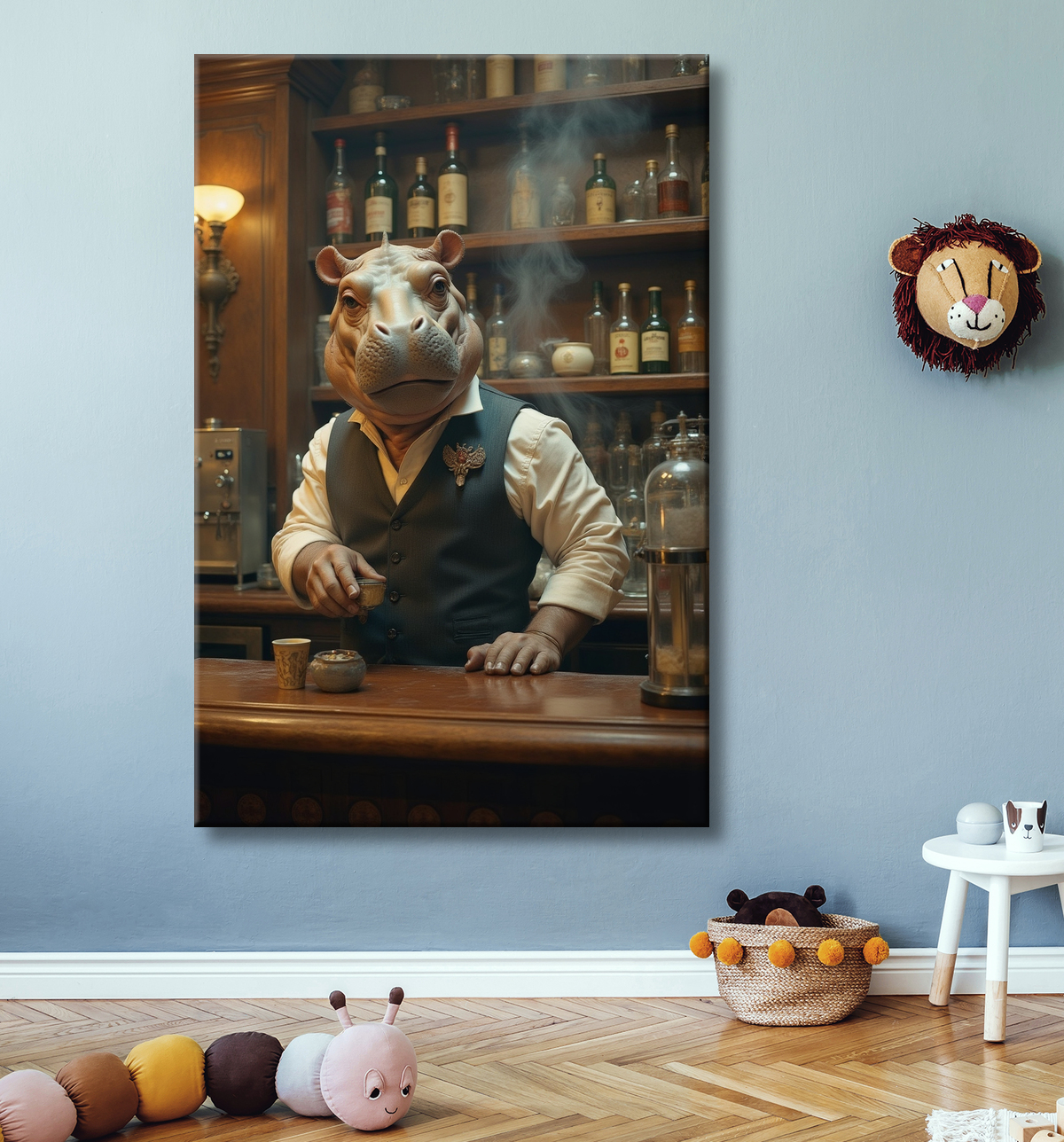Hippopotame serveur de bar vintage  avec decor