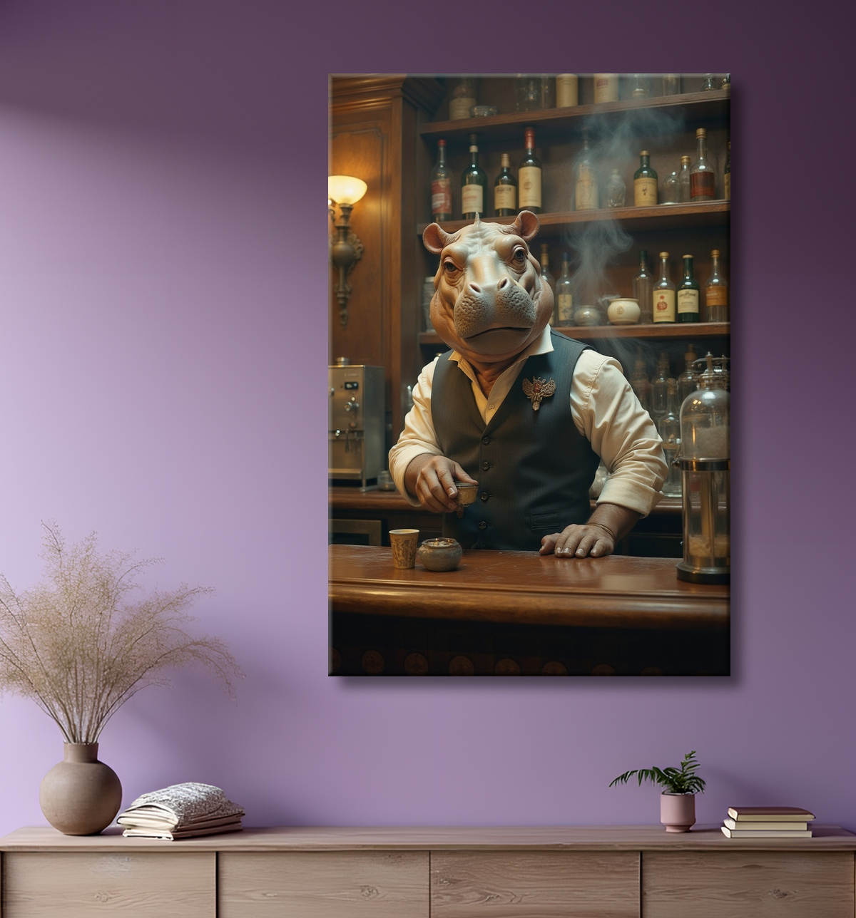 Hippopotame serveur de bar vintage  avec decor