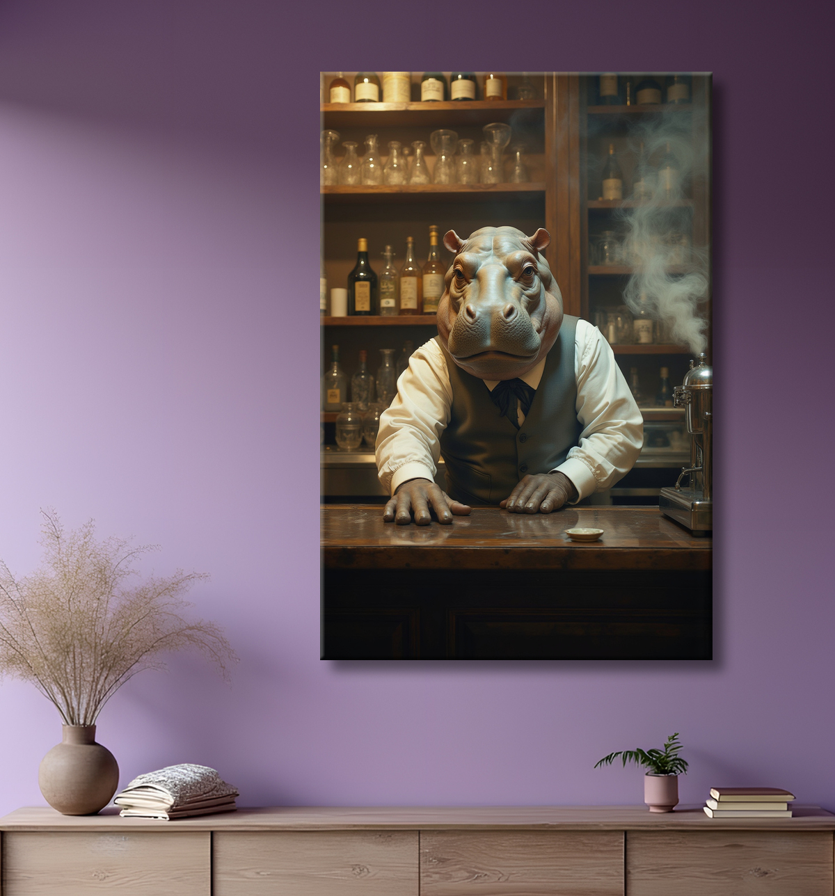 Hippopotame serveur de bar vintage  avec decor