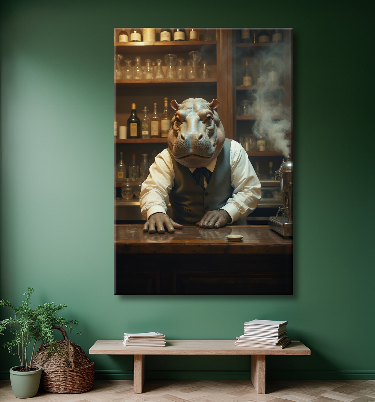 Hippopotame serveur de bar vintage  avec decor