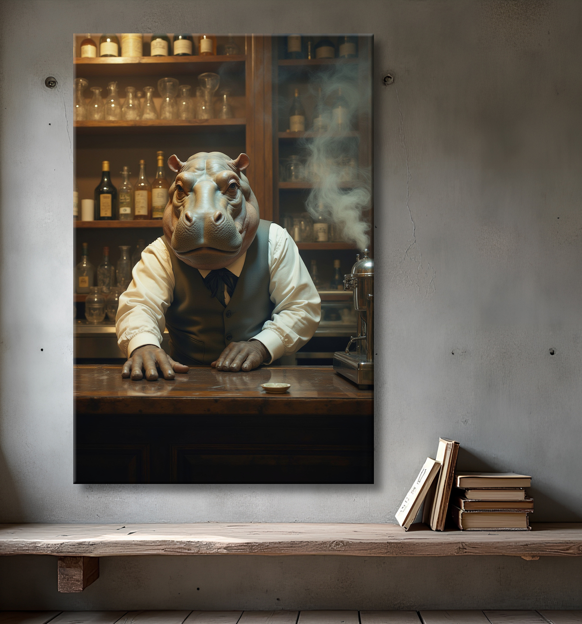 Hippopotame serveur de bar vintage  avec decor
