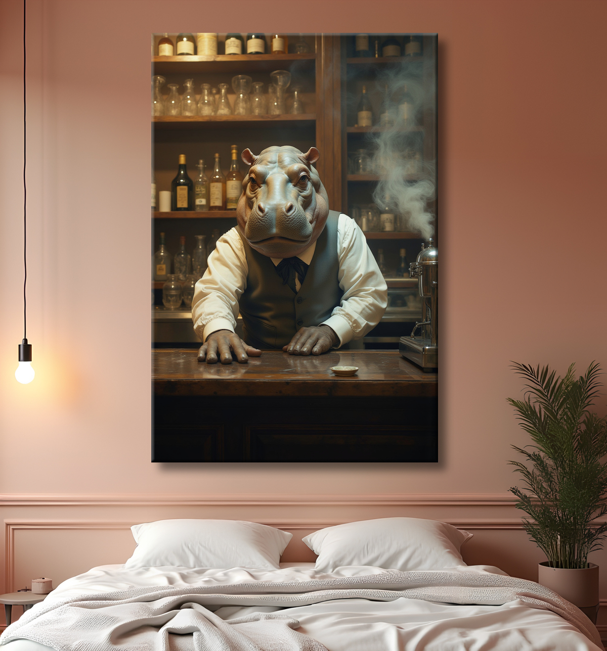 Hippopotame serveur de bar vintage  avec decor