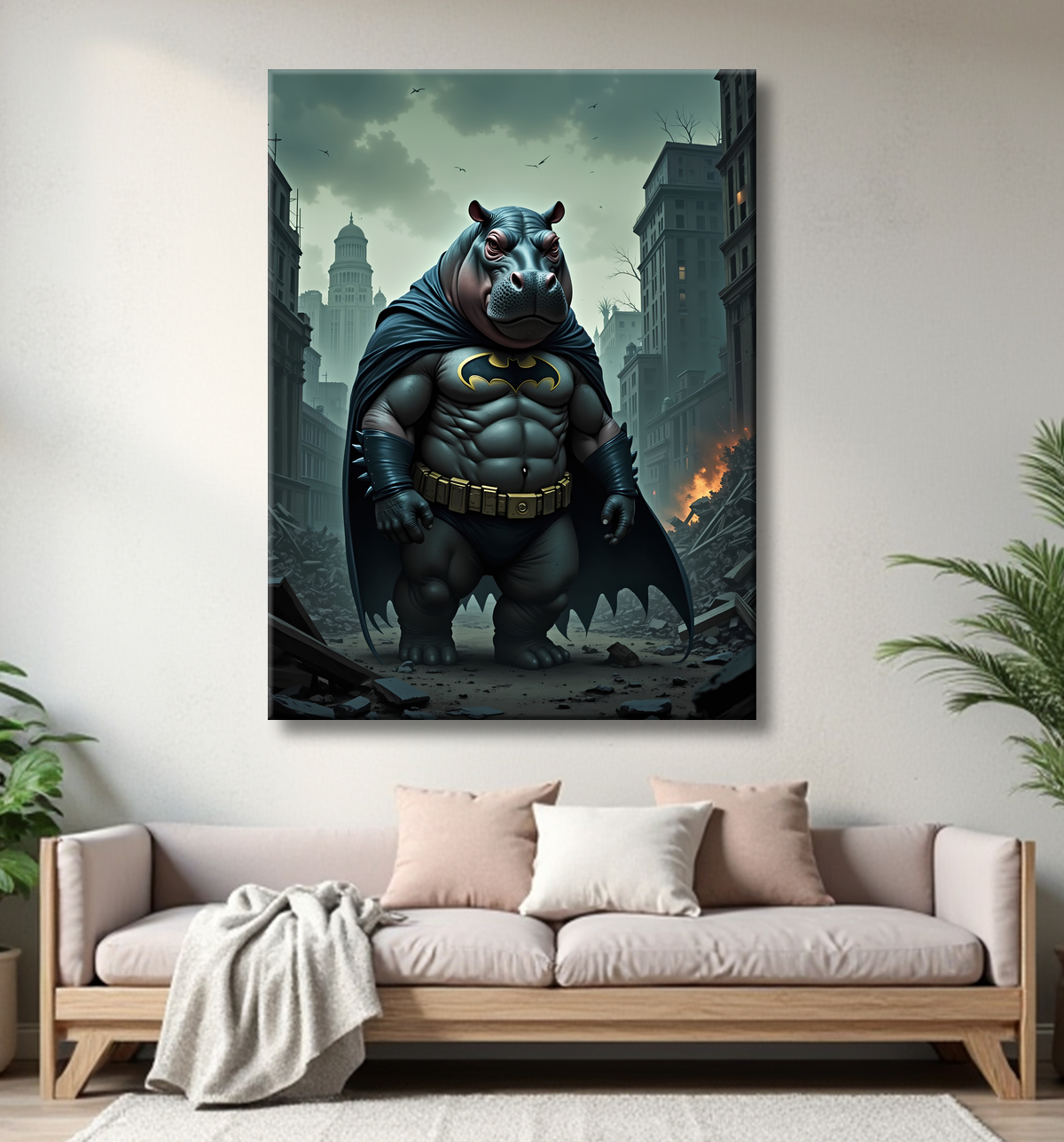 Tableau hippopotame super-héros | Décoration pop et dark avec decor