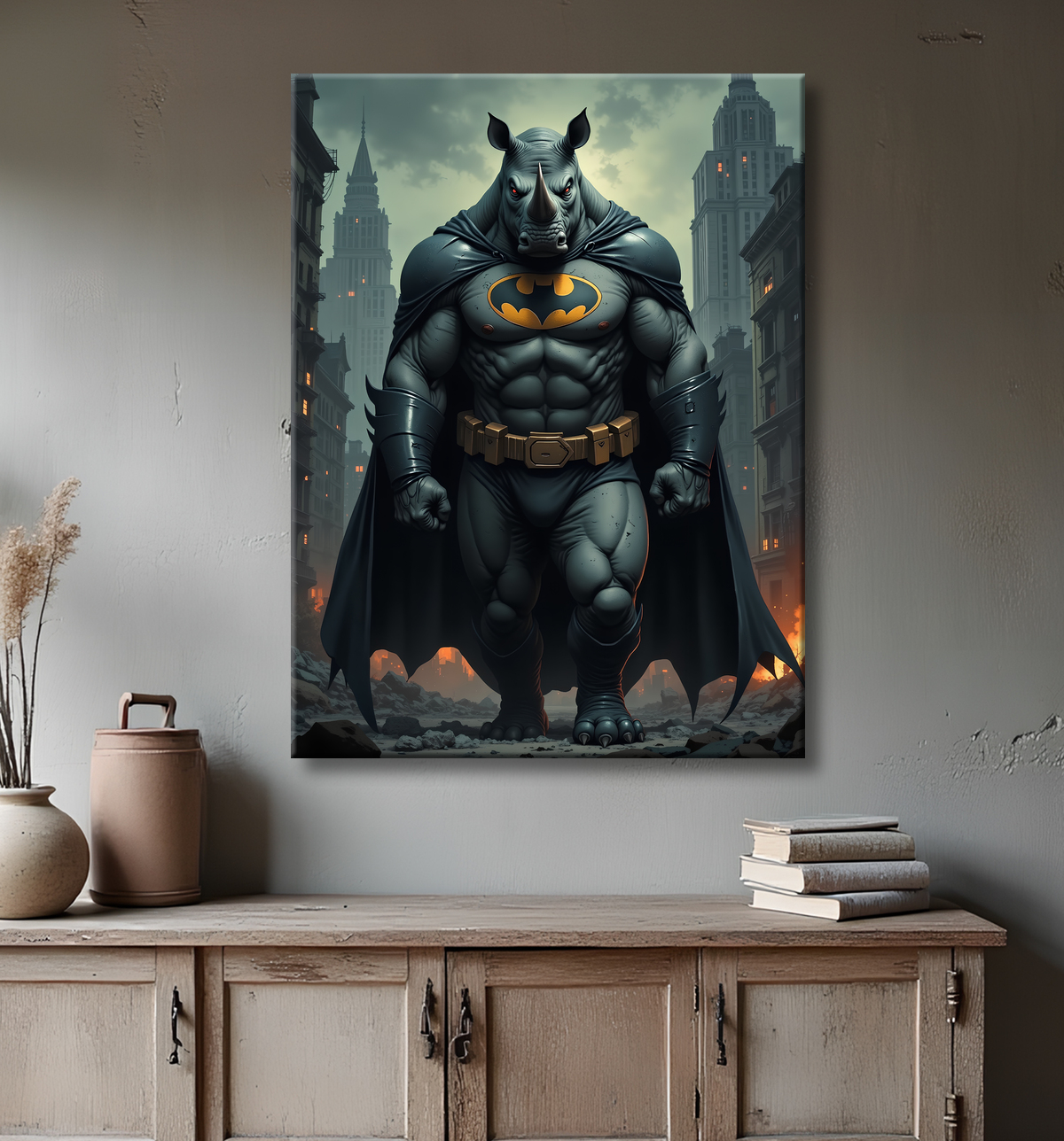 Tableau rhinocéros super-héros | Décoration urbaine et expressive avec decor