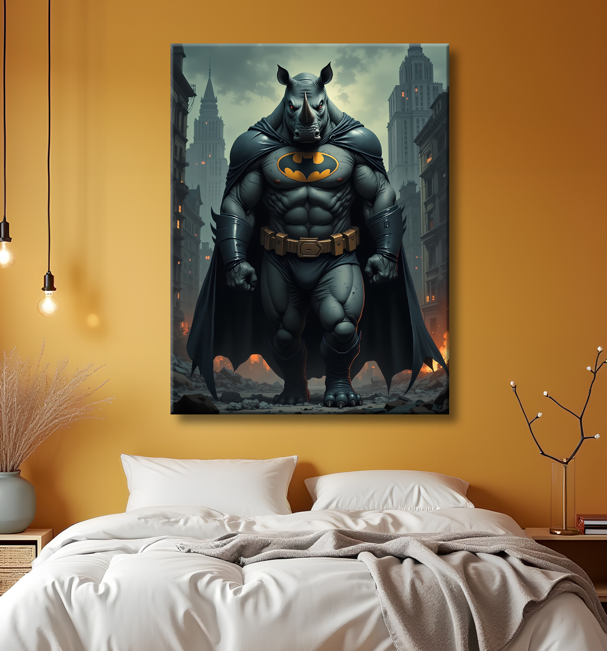 Tableau rhinocéros super-héros | Décoration urbaine et expressive avec decor