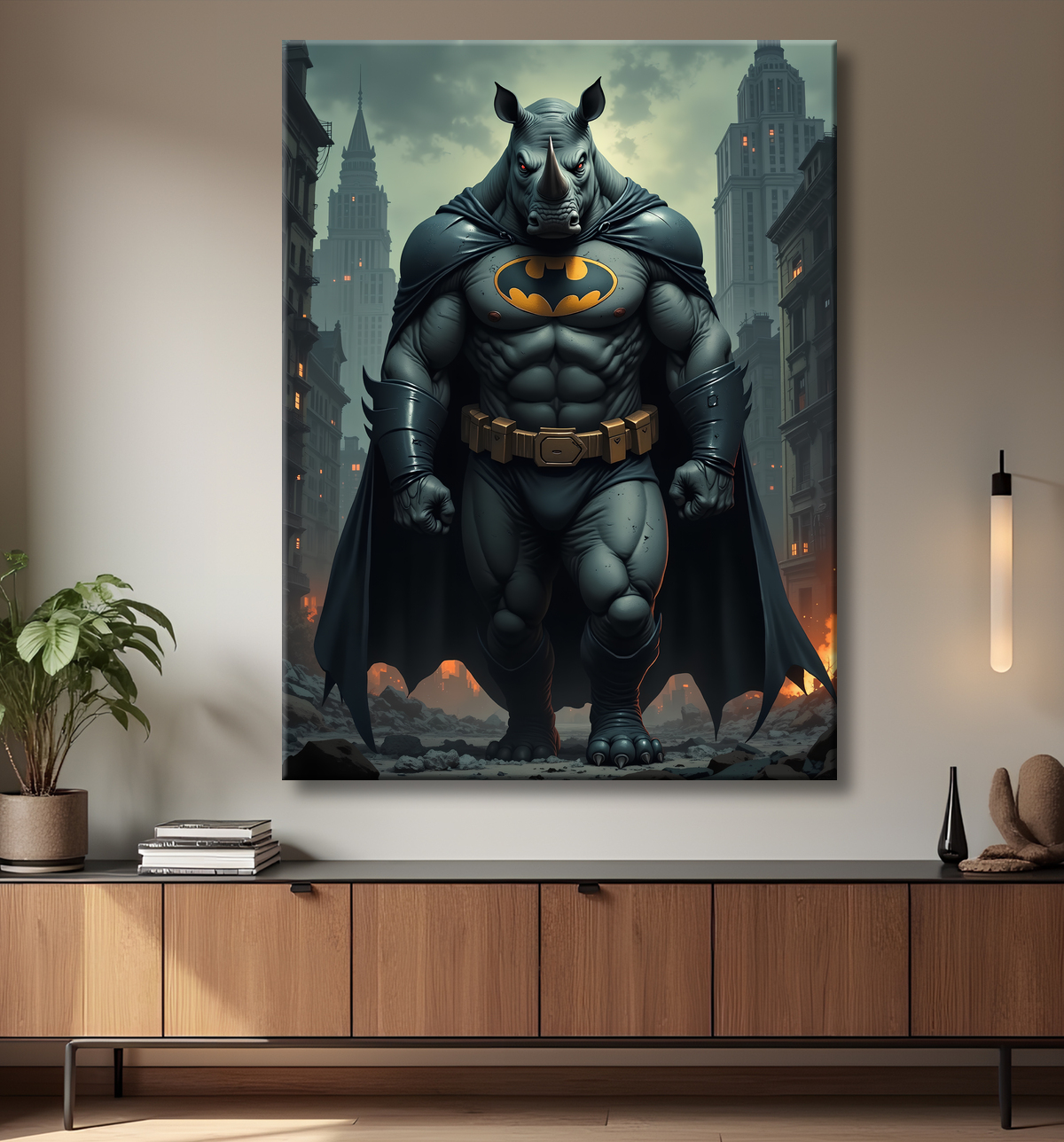 Tableau rhinocéros super-héros | Décoration urbaine et expressive avec decor