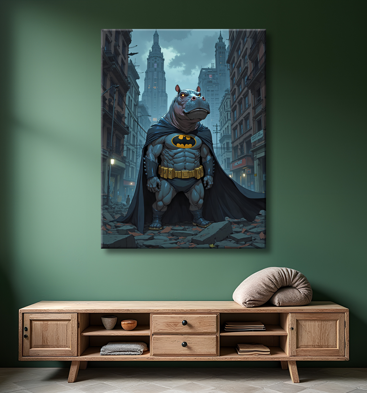 Tableau hippopotame super-héros | Décoration pop et dark avec decor